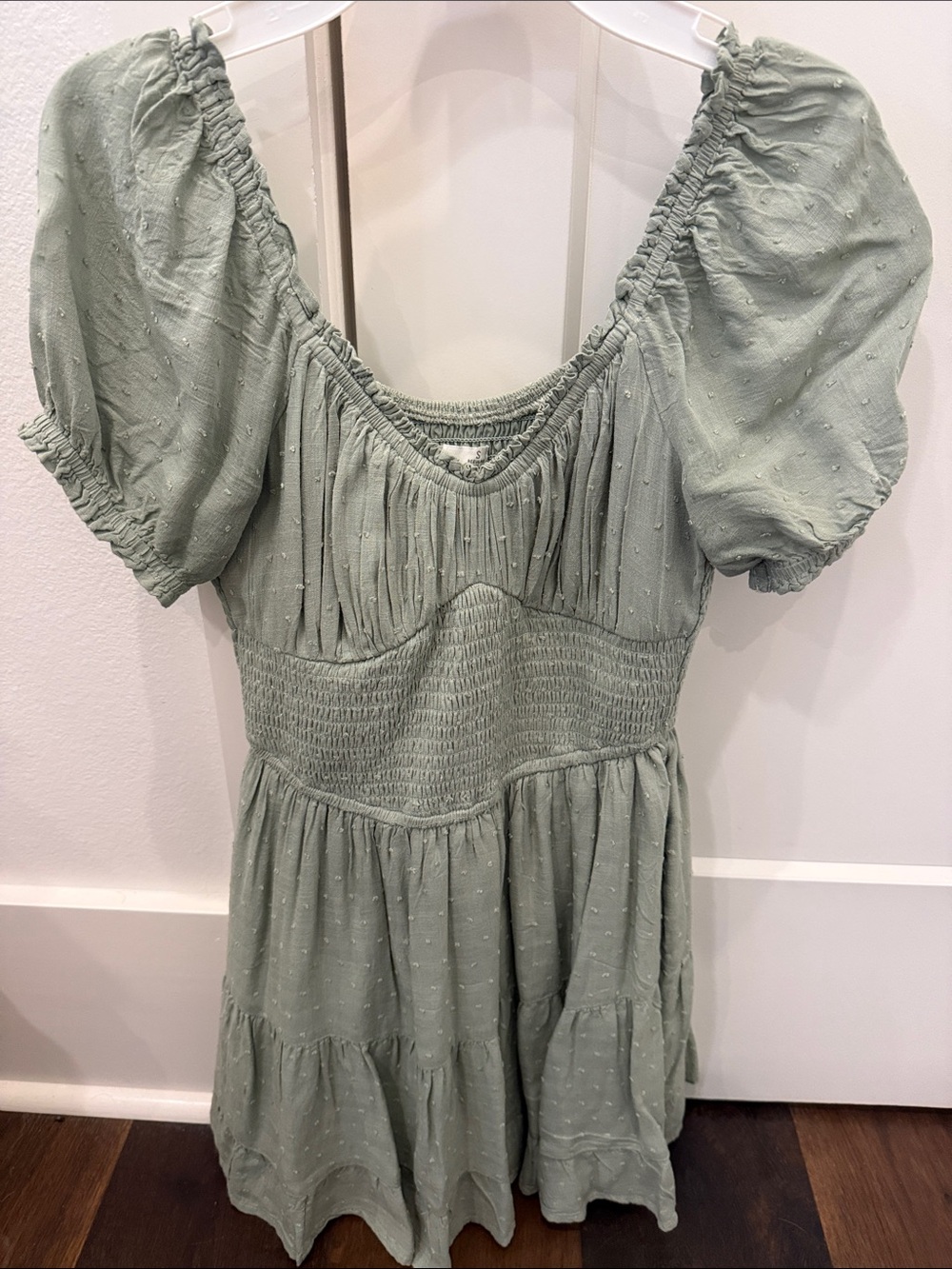 Hollister Sage Green Puff-Sleeve Mini Dress